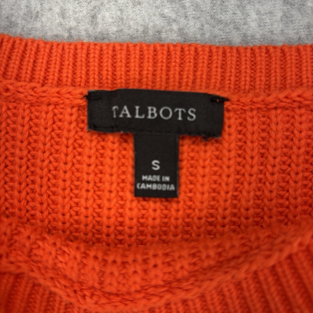 Talbots Orange Textured Knit Sweater S Pima Cotton Boxy Casual Spring Timeless - Picture 2 of 8